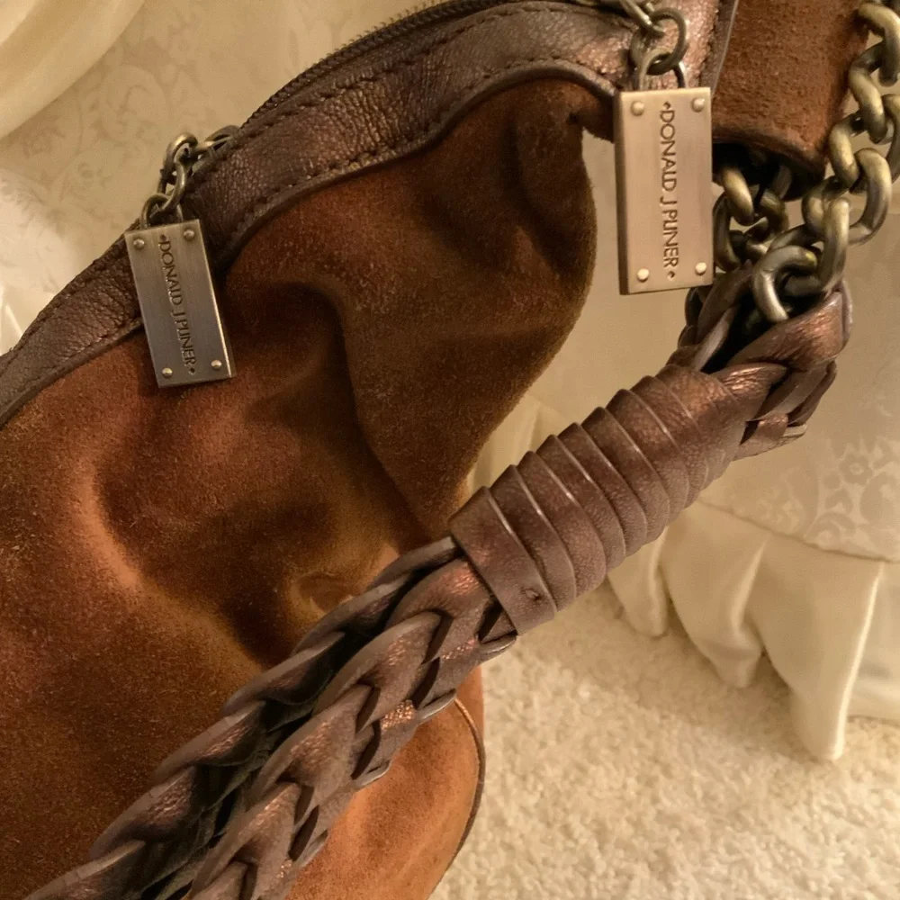 Donald J. Pliner Brown Suede Hobo with Chain Strap
